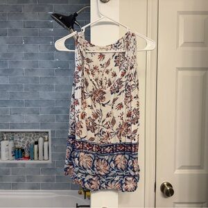 Solitaire Floral Top with Blue and Orange Accents